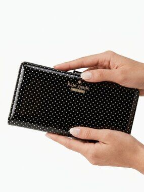 Kate Spade Black Patent Leather Polka Dot Large Wallet